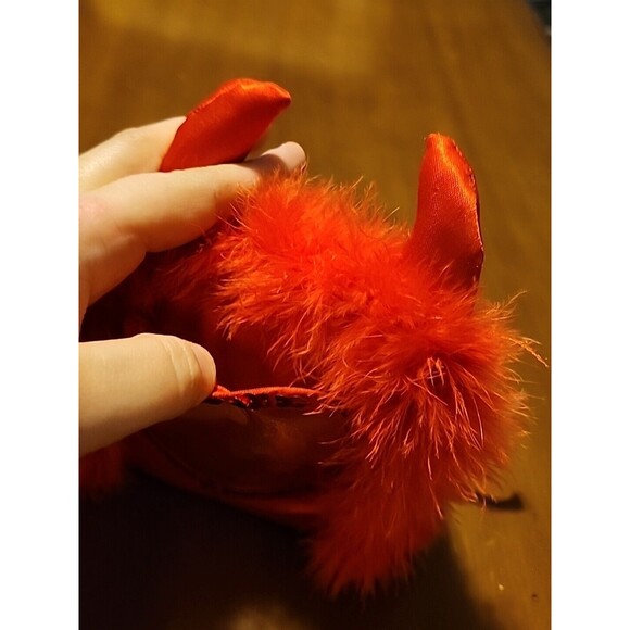 Rare Hairy Red Devil Pillow Photo Holder, Horns, Tails, Decor, Goth Punk Feather - Picture 8 of 8